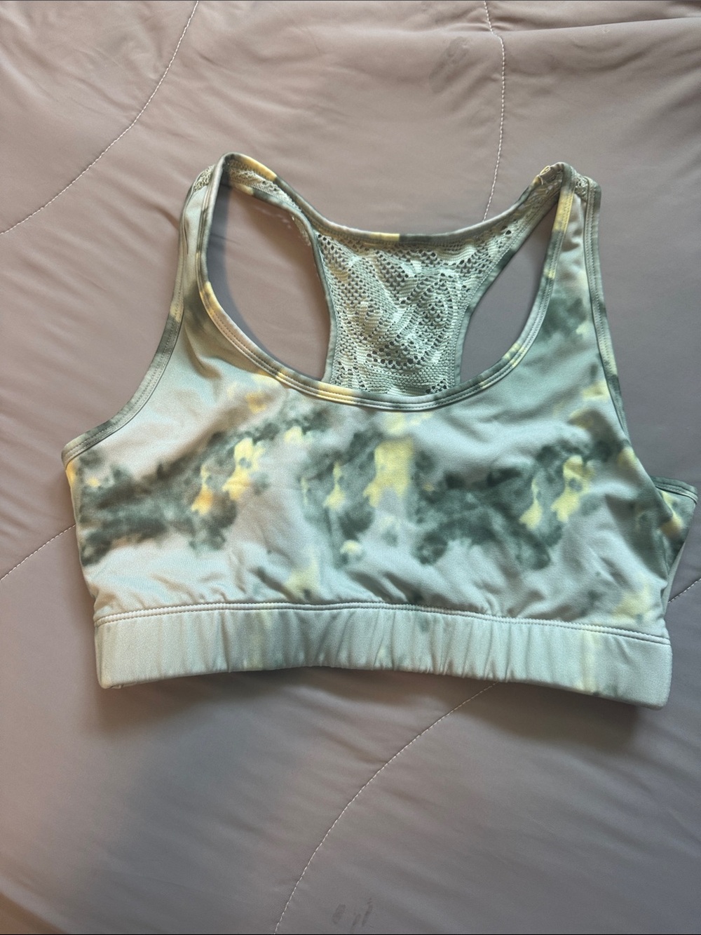 ZYIA Tie-Dye Racerback Sports Bra - Light Green & Yellow doesn’t have pads